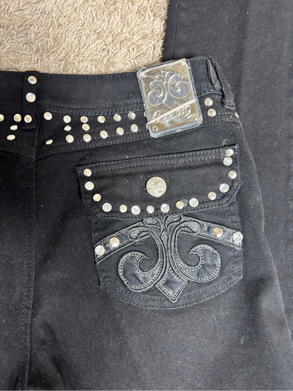 Dereon Black Straight Leg Jeans Size 11/12 Studded Embellished Y2K Low Rise - Picture 2 of 6
